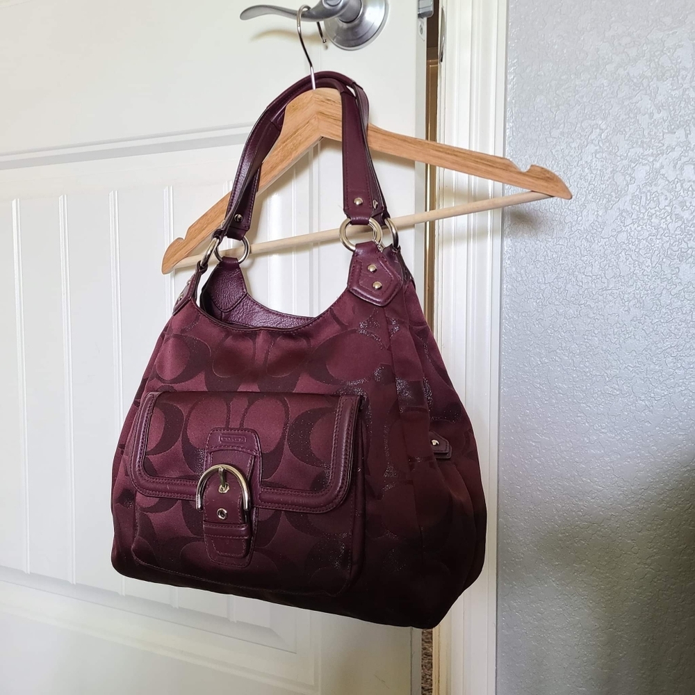 Coach Handbag Berry and Silver Sig Campbell Hobo